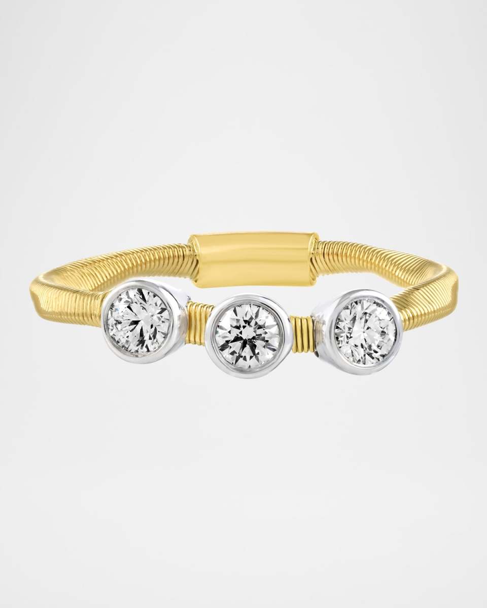 18K Gold Twisted Wire Three-Stone Diamond Ring, Size